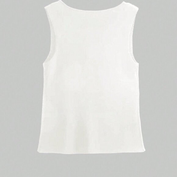 White Casual Women's Metal Button Open Front Sleeveless Jacket - Picture 6 of 9